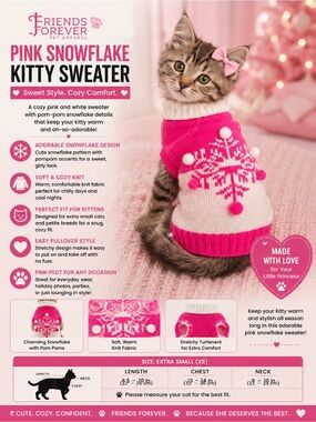 Pink Snowflake Kitty Sweater - Cozy Pink & White Knit